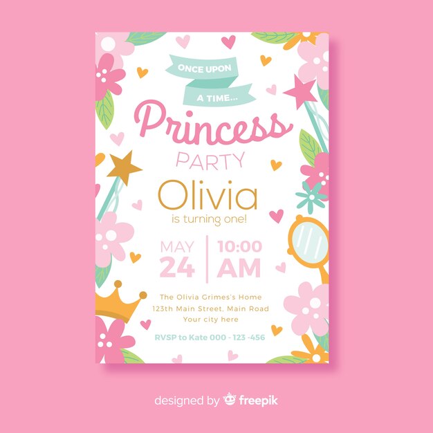 Susse Prinzessin Party Einladung Kostenlose Vektor