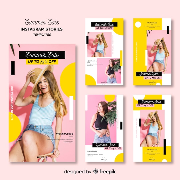 Kostenloser Vektor summer sale instagram geschichten template pack