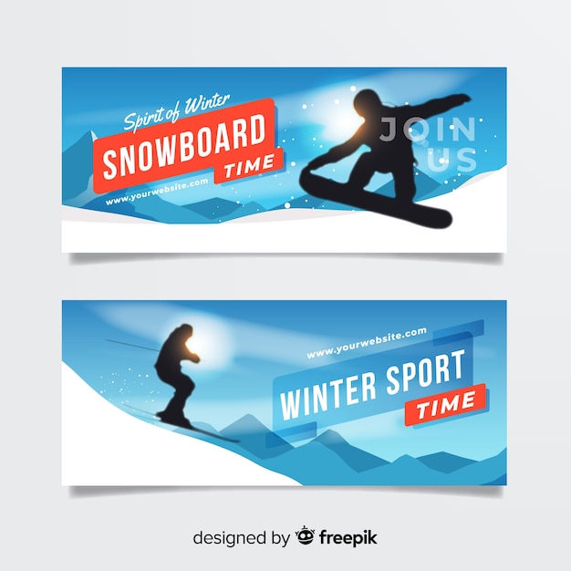 Kostenloser Vektor sun snowboard winter banner