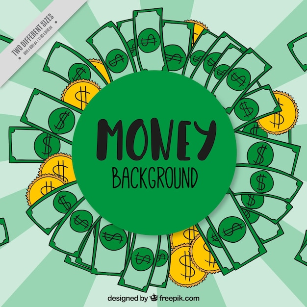 Kostenloser Vektor sunburst hintergrund mit scheinen und münzen