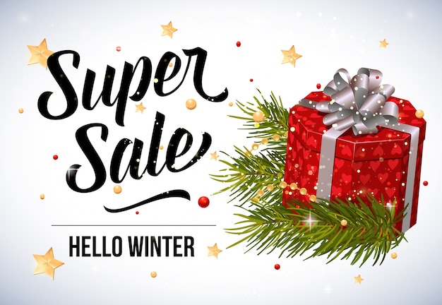 Super sale schriftzug mit geschenkbox