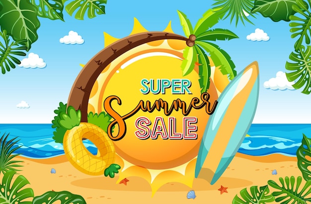 Super Summer Sale Banner mit Strandszene