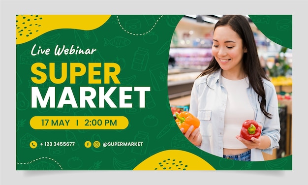 Kostenloser Vektor supermarkt-webinar-vorlage im flachen design