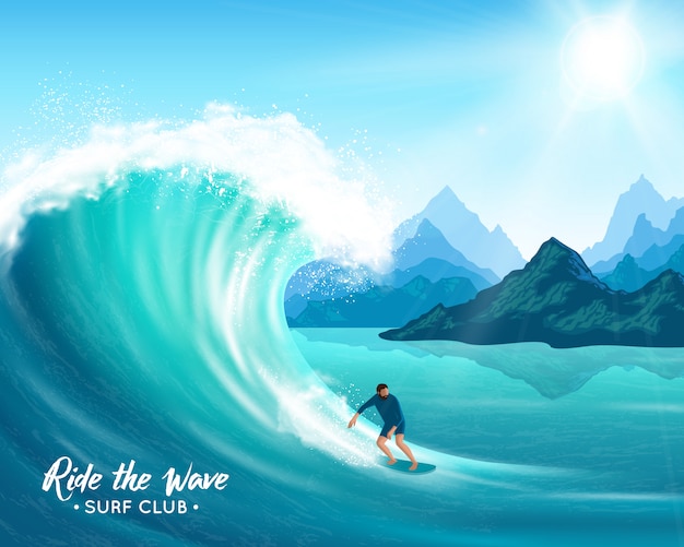 Surfer und große Wellen-Illustration