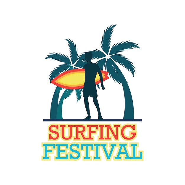 Surfing festival banner zum surfen wettbewerb. vektor-illustration