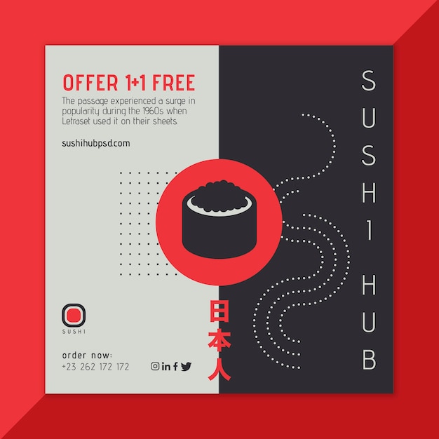 Kostenloser Vektor sushi hub quadratische flyer vorlage
