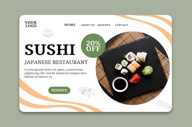 Kostenloser Vektor sushi restaurant landingpage vorlage