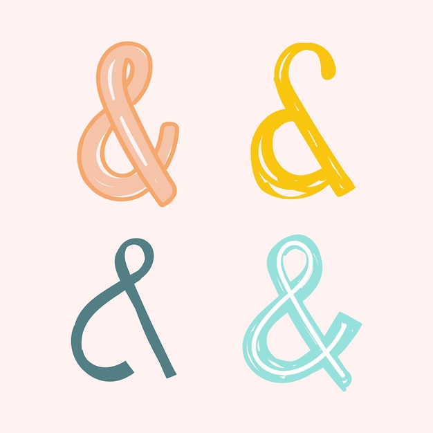 Kostenloser Vektor symbol kaufmännisches und-vektor-doodle-schrifttypografie handgezeichneter satz