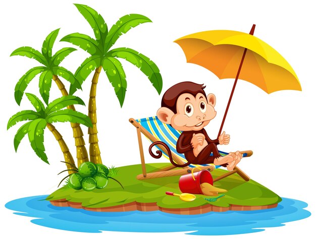 Szene mit dem Affen, der auf der Insel auf weißem Hintergrund sitzt