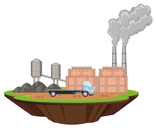 Kostenloser Vektor szene mit fabrikgebäuden und lkw