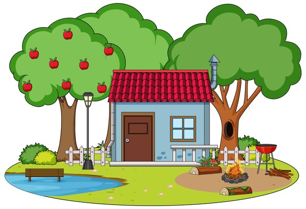 Szene mit Haus und kleinem Teich
