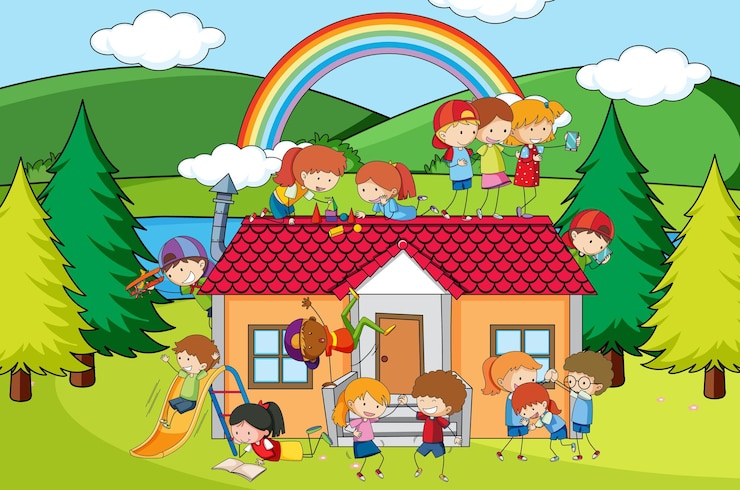 Kostenlose Vektor szene mit kindern, die zu hause spielen