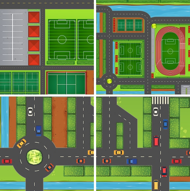 Szene mit Straßen und Sportfeldern