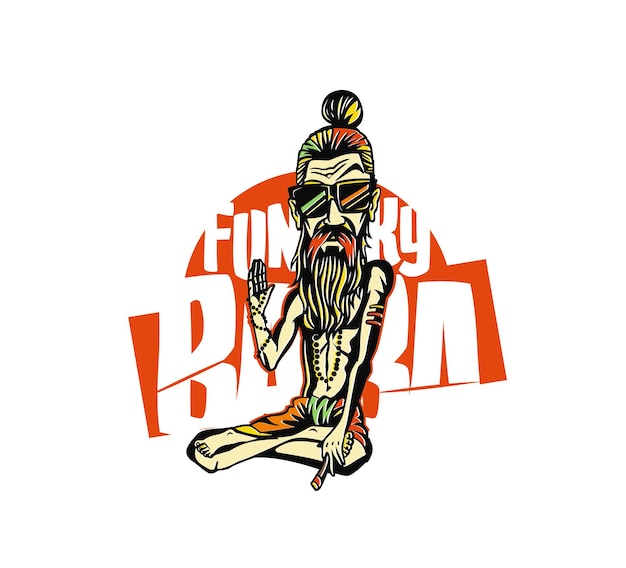 T-shirt-design funky baba - yogi, der einen joint oder eine zigarette hält, vektorillustration