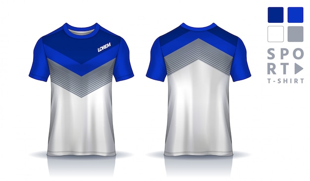 T-shirt sport design vorlage, fußball trikot modell für fußballverein. einheitliche vorder- und rückansicht.