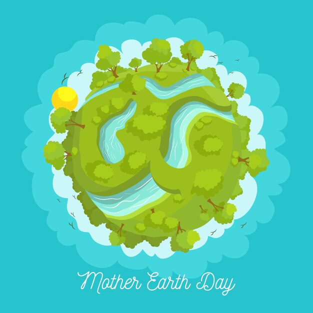 Tag der Mutter Erde mit grünem Planeten im flachen Design