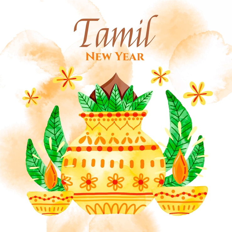 Kostenlose Vektor tamilische neujahrsillustration des aquarells