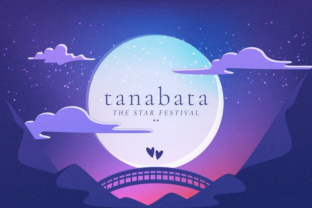 Tanabata-Hintergrund mit Farbverlauf mit Vollmond und Brücke