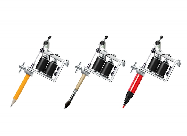 Kostenloser Vektor tattoo machine drawing set