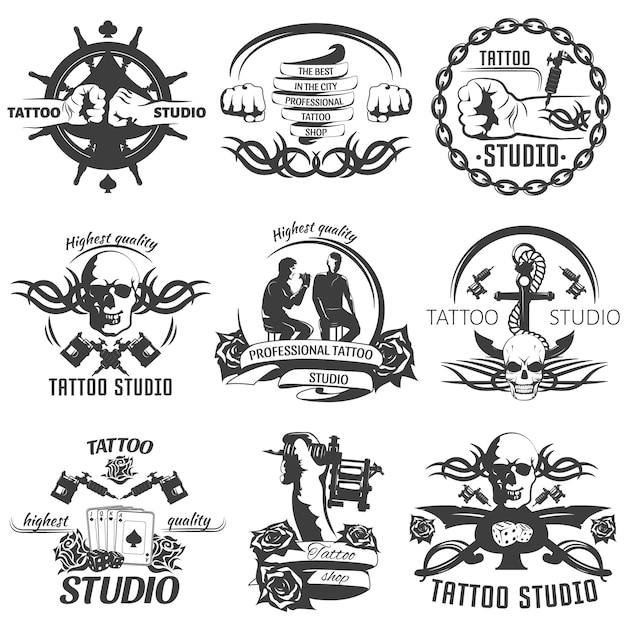 Kostenloser Vektor tattoo studio schwarz weiß embleme