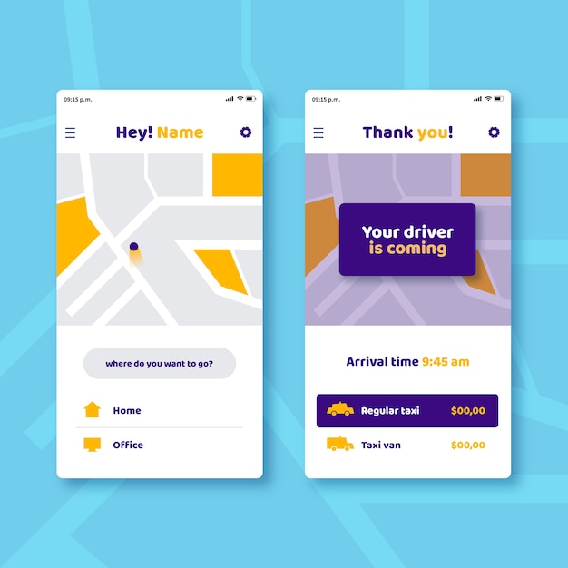 Kostenloser Vektor taxi app auf smartphone straßen