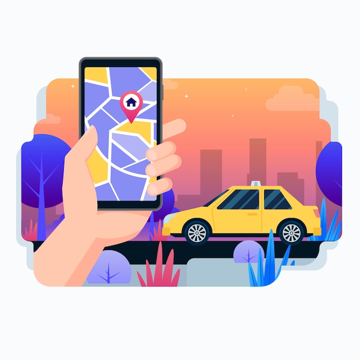 Kostenlose Vektor taxi app design