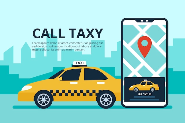 Kostenloser Vektor taxi app konzept mit telefonschnittstelle