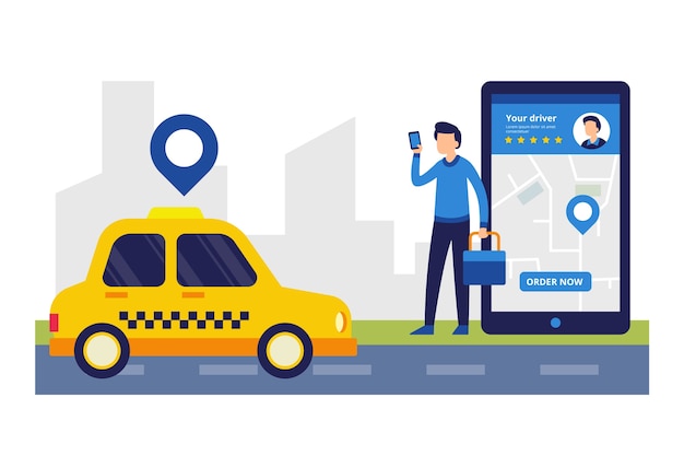 Kostenloser Vektor taxi app konzept