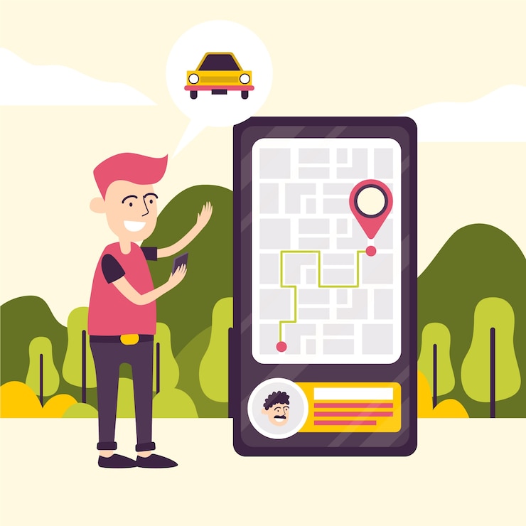Kostenlose Vektor taxi app konzept
