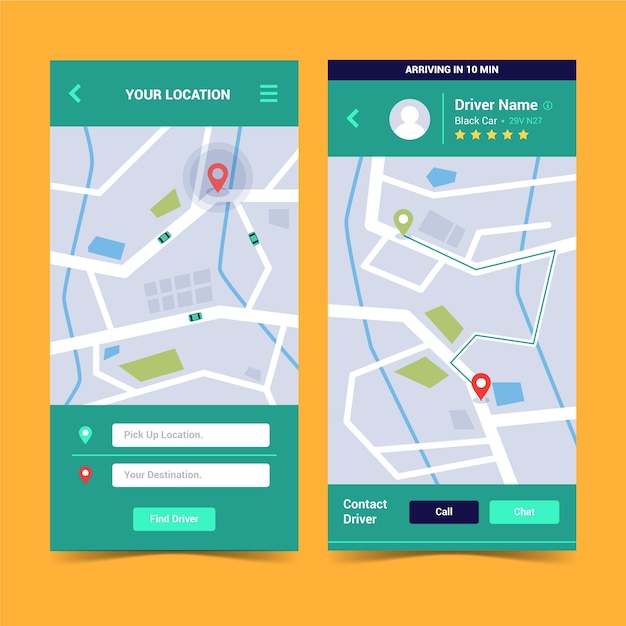 Kostenloser Vektor taxi app-oberfläche