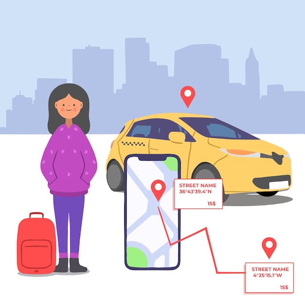 Kostenloser Vektor taxi app schnittstellenkonzept