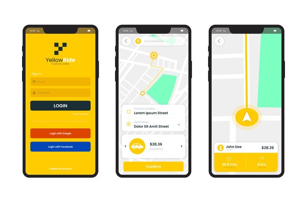 Taxi App Schnittstellenkonzept