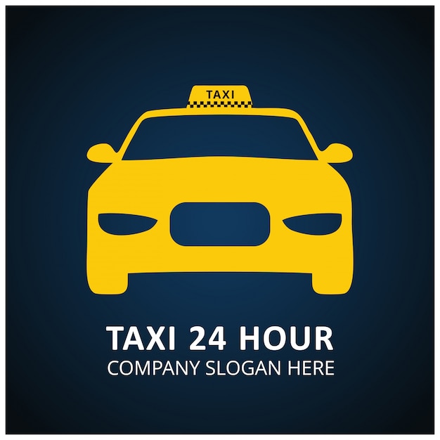 Taxi Icon Taxi Service 24 Stunden Serrvice Taxi Auto Blau und Schwarzer Hintergrund
