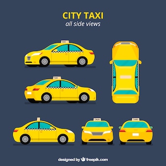 Taxi in sechs verschiedenen ansichten