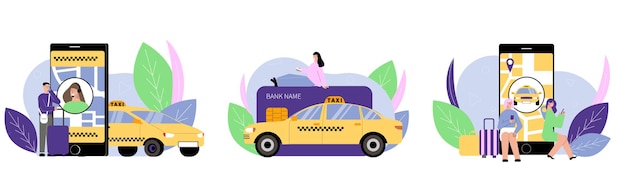 Kostenloser Vektor taxi service set illustration