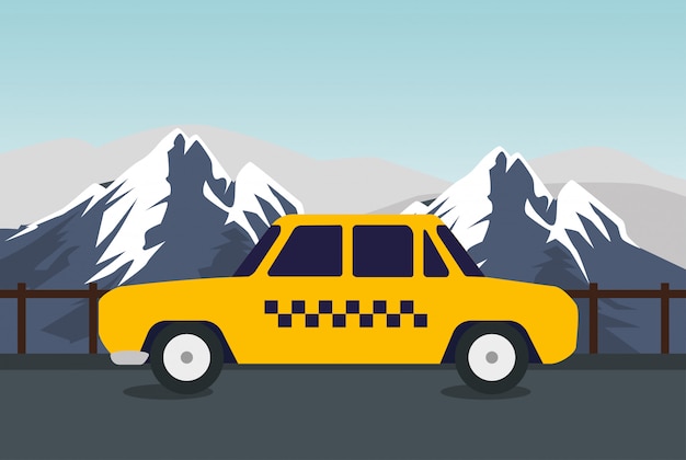 Kostenloser Vektor taxikartentransport in den schneebedeckten bergen