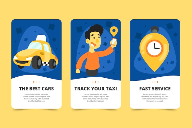 Kostenloser Vektor taxiservice onboarding app bildschirme