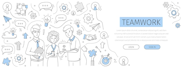 Kostenloser Vektor teamwork-landingpage mit doodle-geschäftsleuten