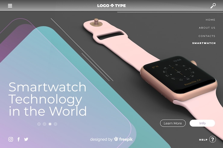 Kostenlose Vektor technologie-landingpage-vorlage mit foto