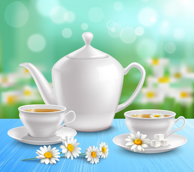 Teekanne und Tassen Zusammensetzung