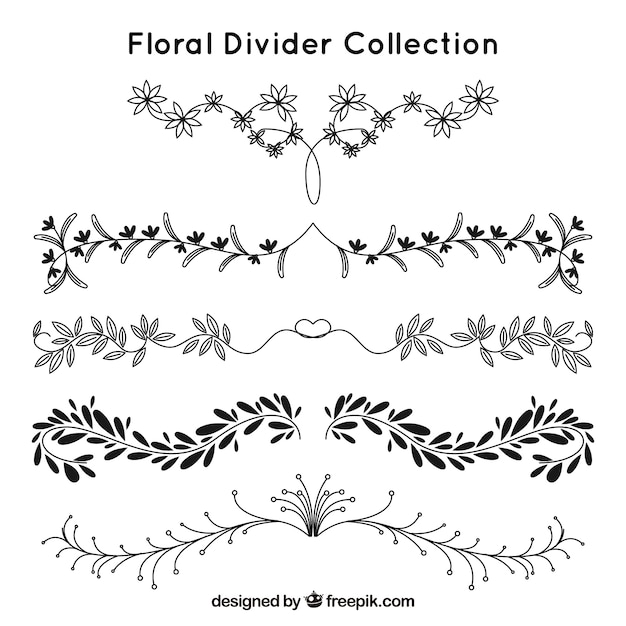 Kostenloser Vektor teiler-kollektion mit floralen ornamenten