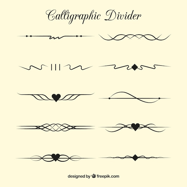 Kostenloser Vektor teilersammlung im kalligraphischen stil