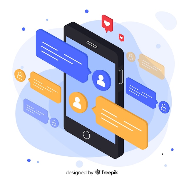 Kostenloser Vektor telefon umgeben von nachrichten im isometrischen stil