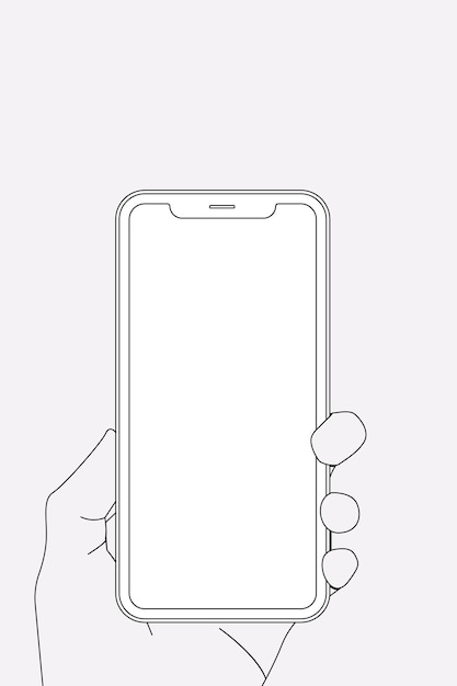 Telefonumriss, leerer bildschirm, von hand gehalten, digitale gerätevektorillustration