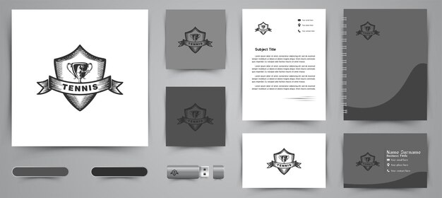 Tennis-Abzeichen-Logo-Business-Branding-Paket-Vorlage Designs Inspiration isoliert auf weißem Hintergrund