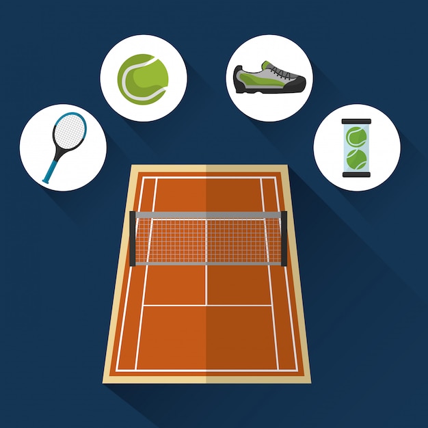Kostenloser Vektor tennisplatz mit sportelementen