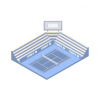 Tennisplatz, synthetische hardcover, blaue isometrische plattform