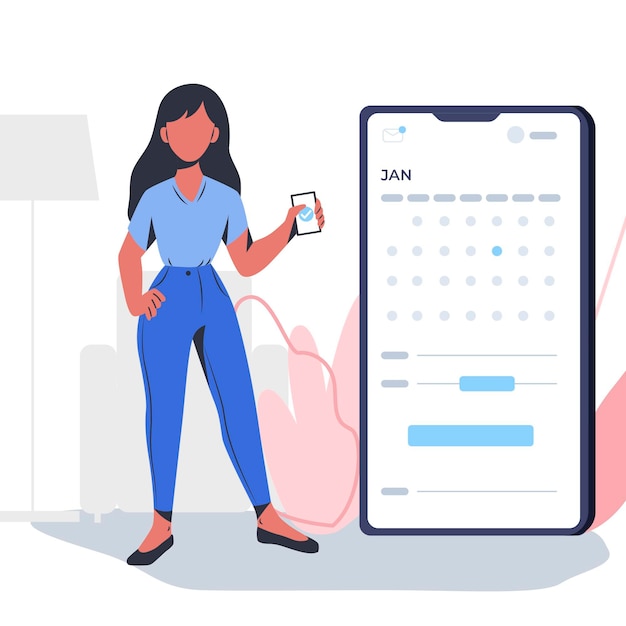 Kostenloser Vektor terminbuchung mit smartphone und frau