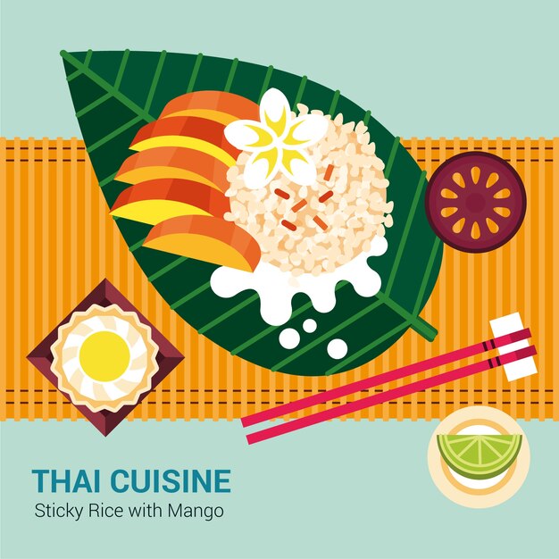 Thailändische Lebensmittelillustration des flachen Designs