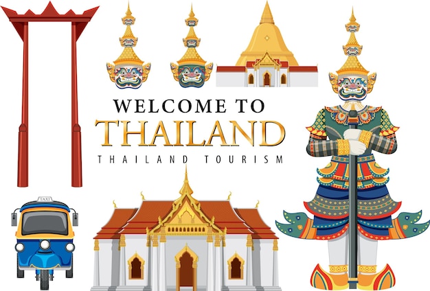 Kostenloser Vektor thailand ikonischer tourismusattraktionshintergrund